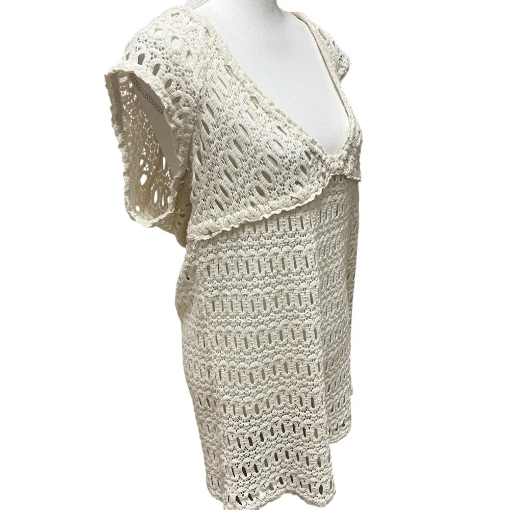 Milly Cabana Crochet Mini Dress Deep V-Neck Cream Unlined Bohemian Size‎ Medium